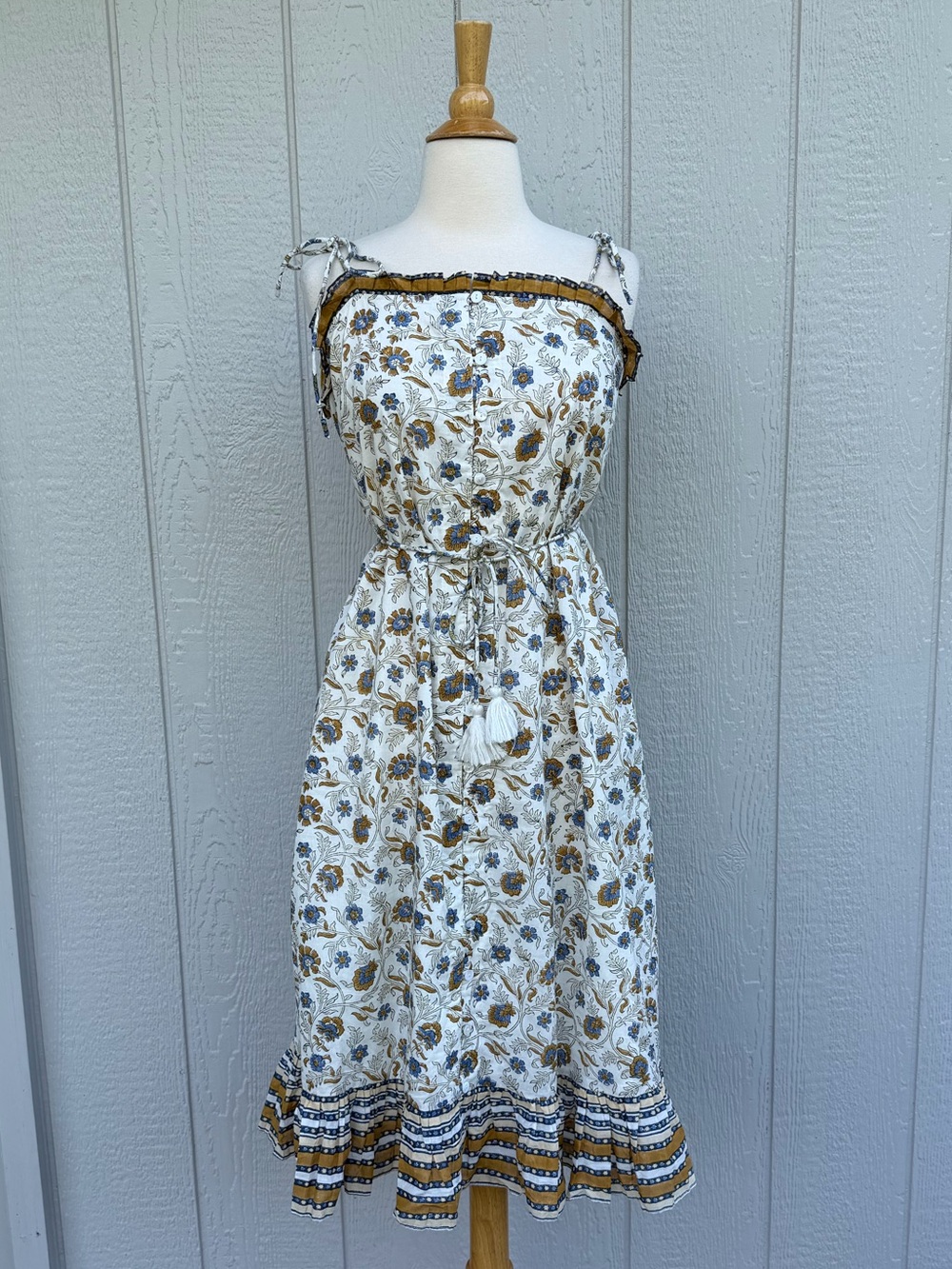 Cleobella S Brown & Blue Button Front Sundress EUC
